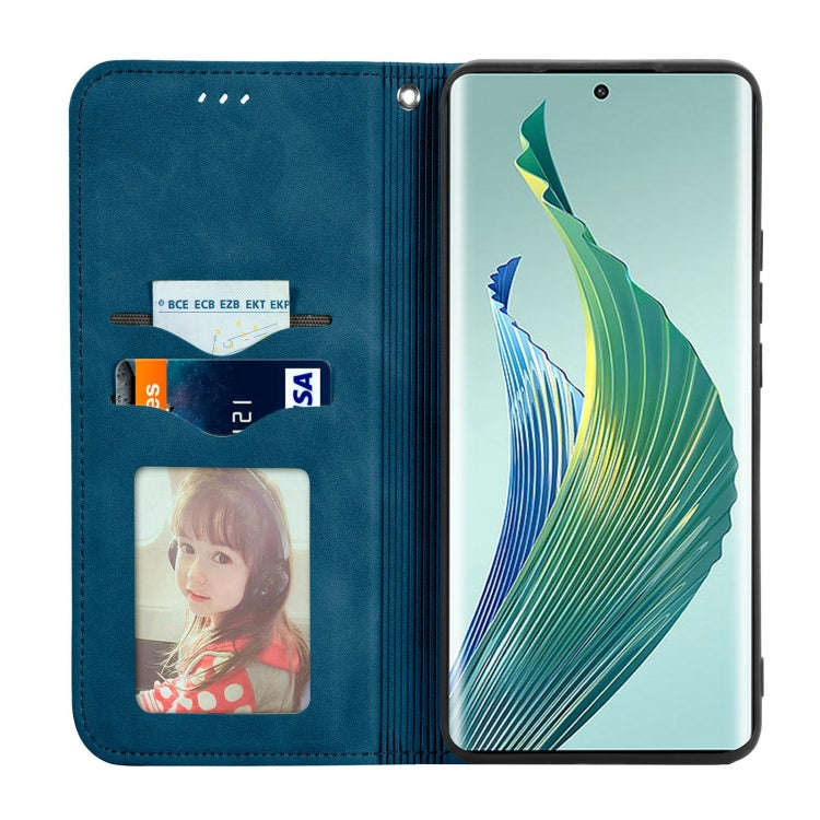 For Honor Magic5 Lite Retro Skin Feel Magnetic Leather Phone Case(Blue)
