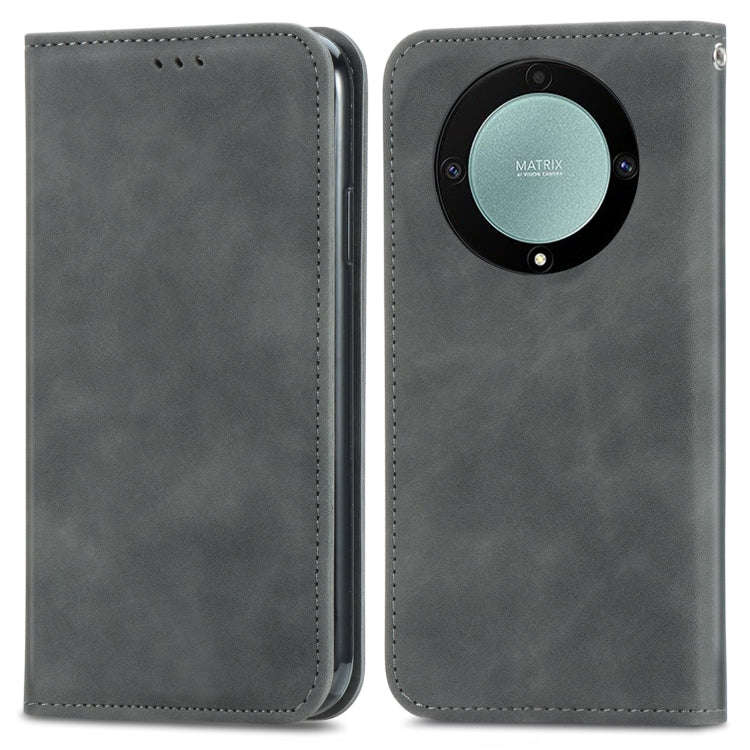 For Honor Magic5 Lite Retro Skin Feel Magnetic Leather Phone Case(Grey)