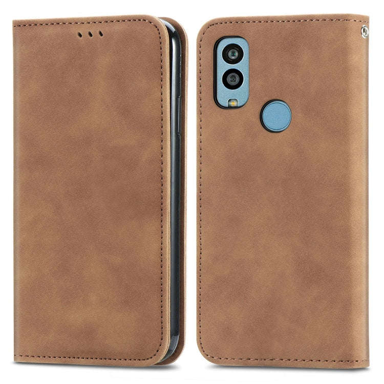 For Kyocera Android One S10 Retro Skin Feel Magnetic Leather Phone Case(Brown)