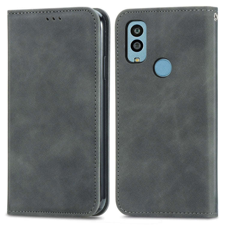 For Kyocera Android One S10 Retro Skin Feel Magnetic Leather Phone Case(Grey)