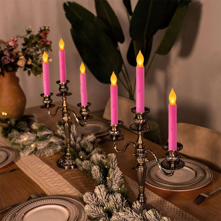 LED Electronic Candle Lights Flameless Long Rod Christmas Candle, Spec:Flashing Yellow Light-Pink