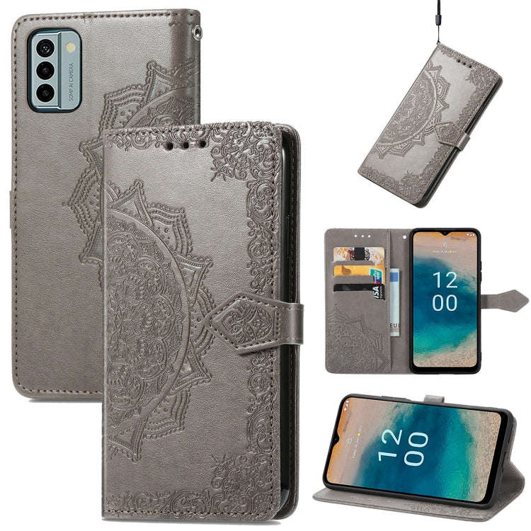 For Nokia G22 Mandala Flower Embossed Leather Phone Case(Grey)