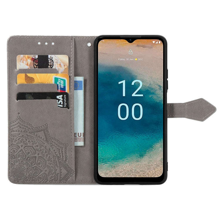 For Nokia G22 Mandala Flower Embossed Leather Phone Case(Grey)