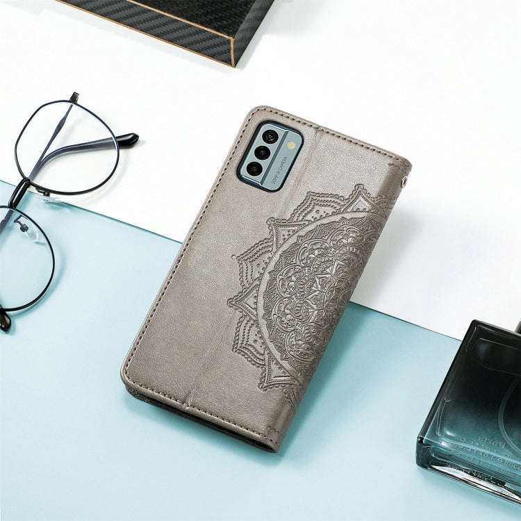 For Nokia G22 Mandala Flower Embossed Leather Phone Case(Grey)