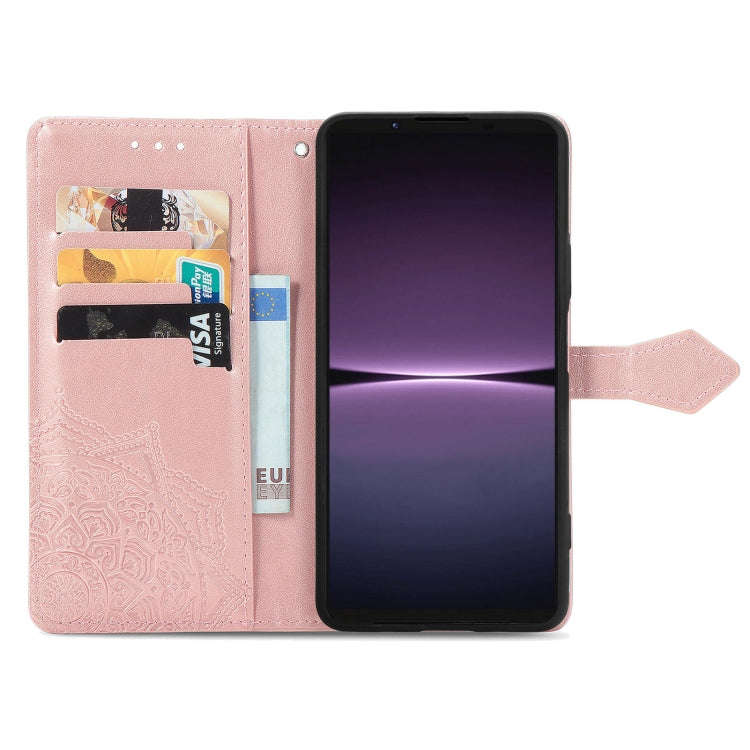 For Sony Xperia 1 IV Mandala Flower Embossed Leather Phone Case(Rose Gold)