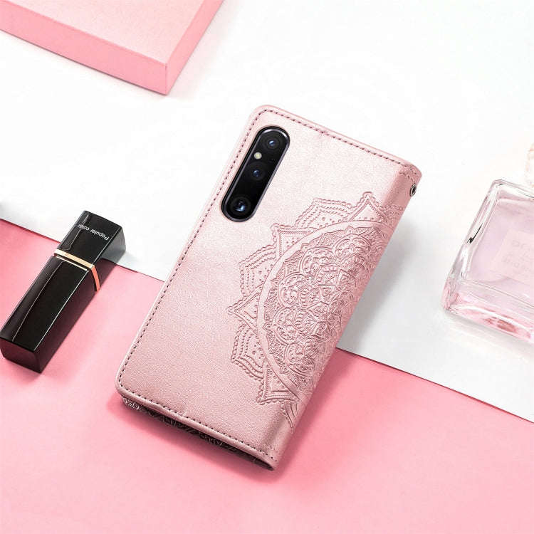 For Sony Xperia 1 IV Mandala Flower Embossed Leather Phone Case(Rose Gold)