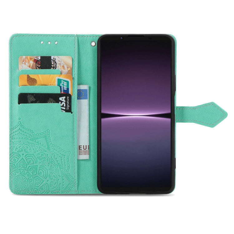 For Sony Xperia 1 IV Mandala Flower Embossed Leather Phone Case(Green)