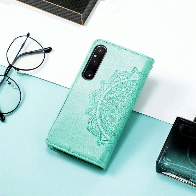 For Sony Xperia 1 IV Mandala Flower Embossed Leather Phone Case(Green)