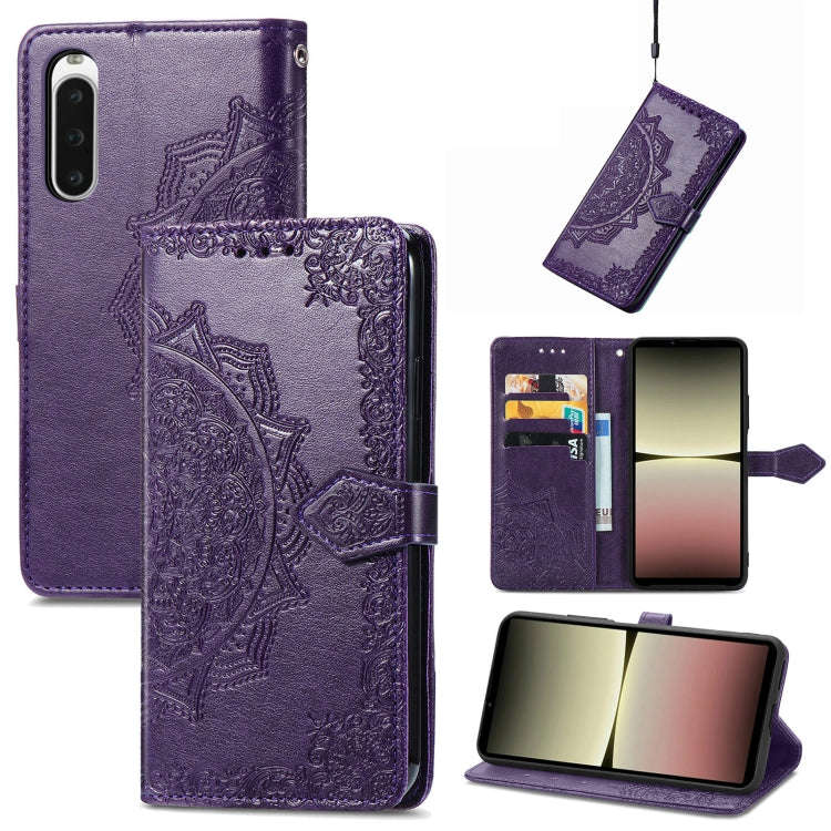 For Sony Xperia 10 IV Mandala Flower Embossed Leather Phone Case(Purple)