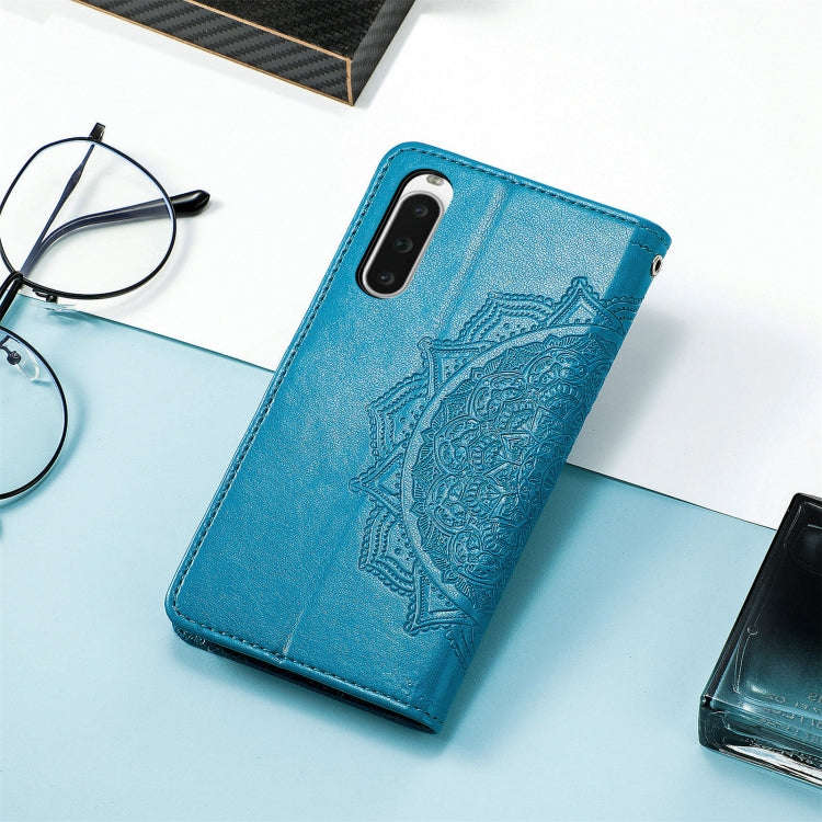 For Sony Xperia 10 IV Mandala Flower Embossed Leather Phone Case(Blue)