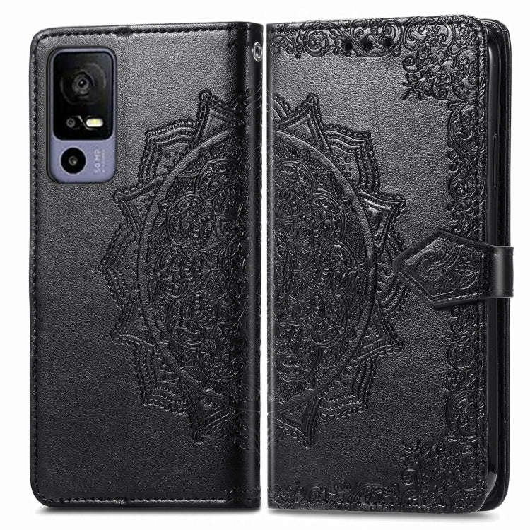 For TCL 40R Mandala Flower Embossed Leather Phone Case(Black)