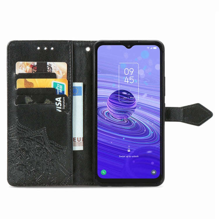 For TCL 40R Mandala Flower Embossed Leather Phone Case(Black)