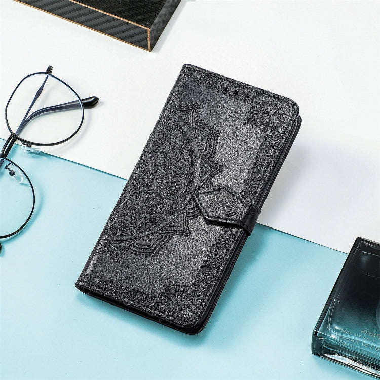 For TCL 40R Mandala Flower Embossed Leather Phone Case(Black)