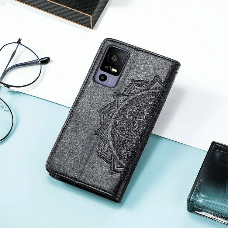 For TCL 40R Mandala Flower Embossed Leather Phone Case(Black)
