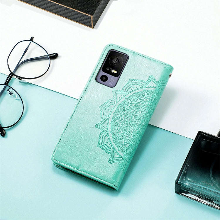 For TCL 40R Mandala Flower Embossed Leather Phone Case(Green)