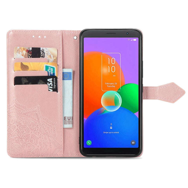 For TCL 403 Mandala Flower Embossed Leather Phone Case(Rose Gold)