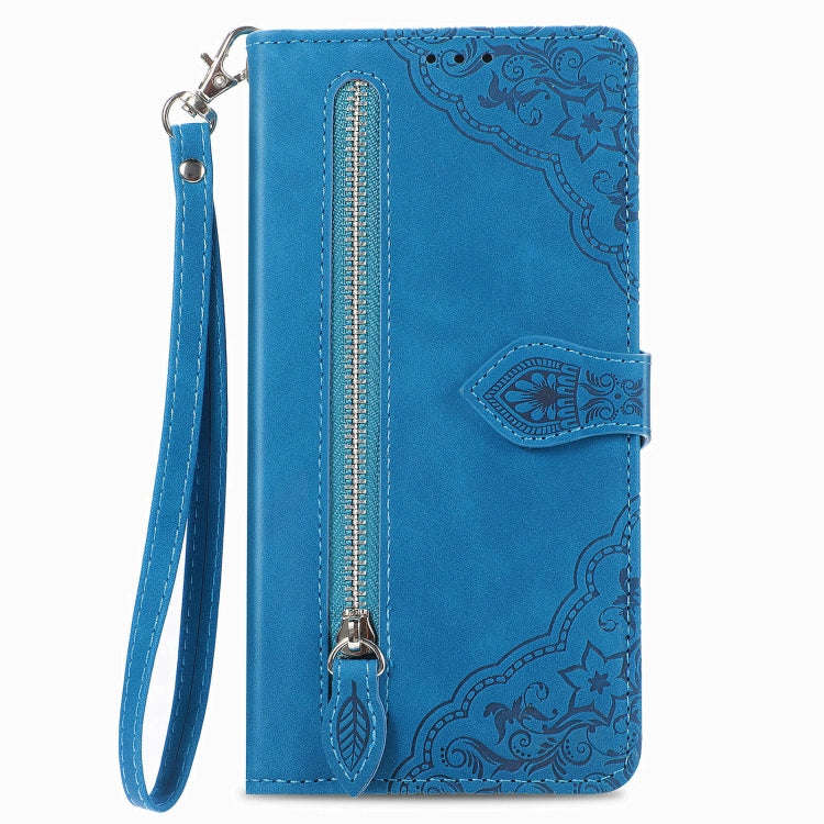 For Blackview A85 Embossed Flower Zipper Leather Phone Case(Blue)