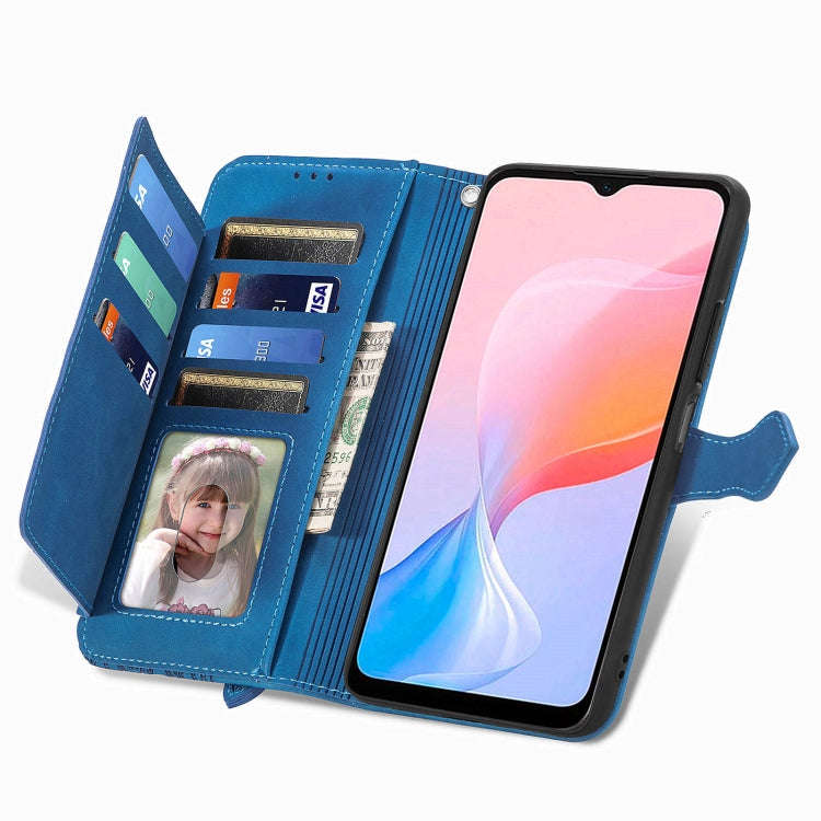 For Blackview A85 Embossed Flower Zipper Leather Phone Case(Blue)