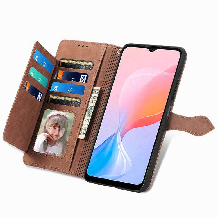 For Blackview A85 Embossed Flower Zipper Leather Phone Case(Brown)