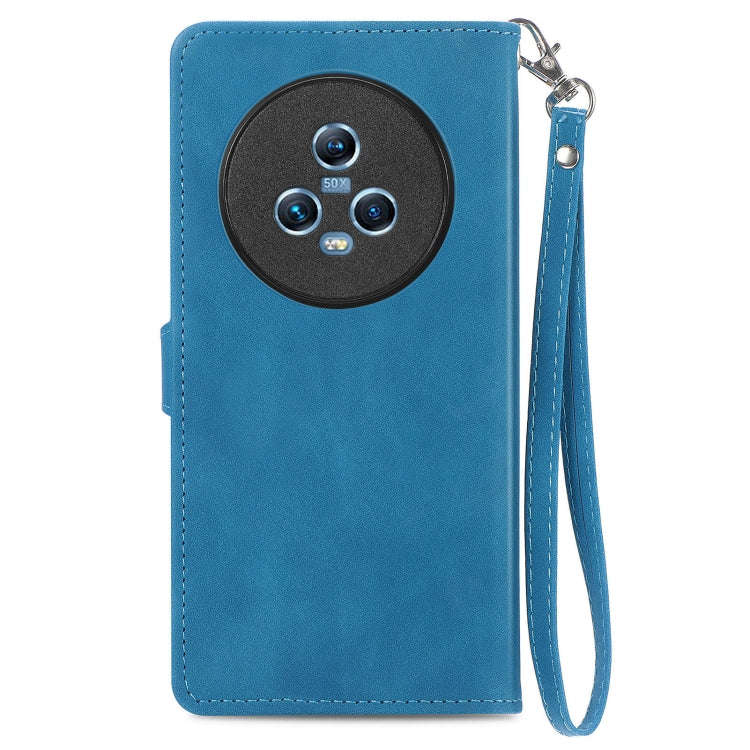 For Honor Magic5 Embossed Flower Zipper Leather Phone Case(Blue)