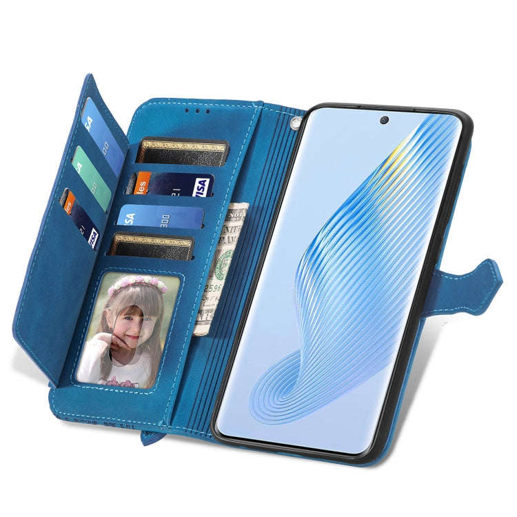 For Honor Magic5 Embossed Flower Zipper Leather Phone Case(Blue)