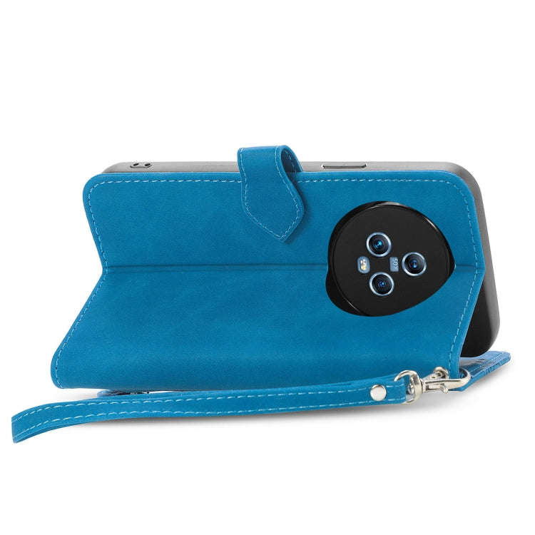 For Honor Magic5 Embossed Flower Zipper Leather Phone Case(Blue)