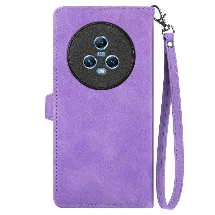 For Honor Magic5 Embossed Flower Zipper Leather Phone Case(Purple)