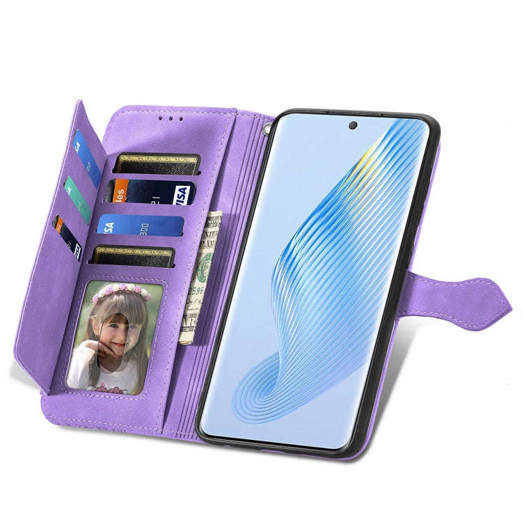 For Honor Magic5 Embossed Flower Zipper Leather Phone Case(Purple)