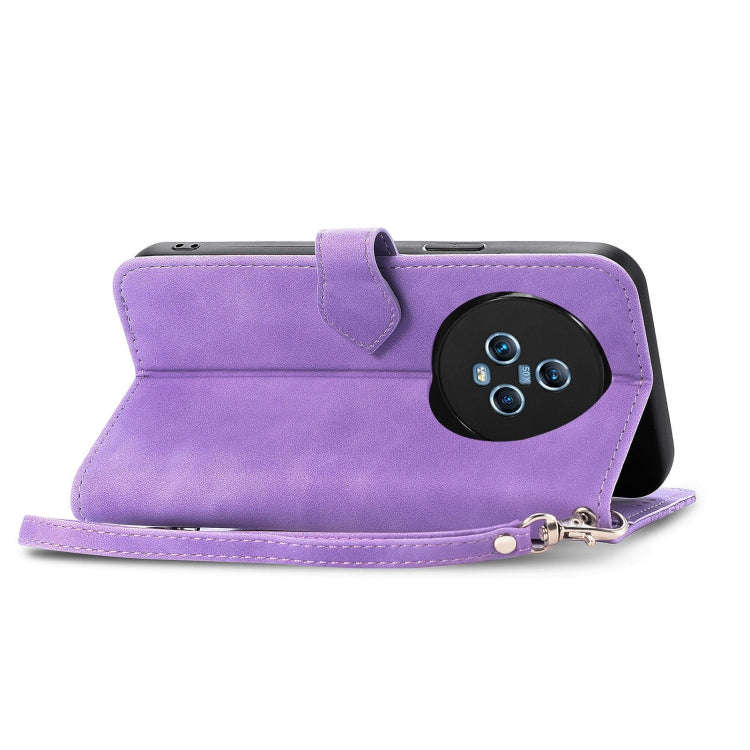 For Honor Magic5 Embossed Flower Zipper Leather Phone Case(Purple)