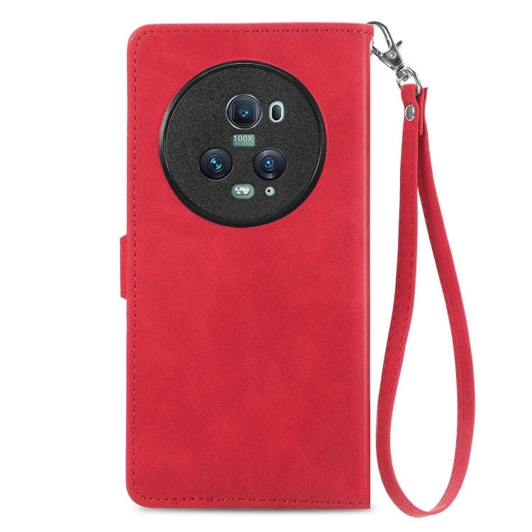For Honor Magic5 Pro Embossed Flower Zipper Leather Phone Case(Red)