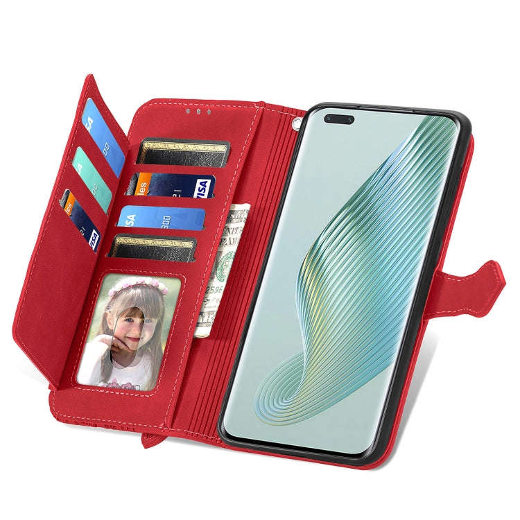 For Honor Magic5 Pro Embossed Flower Zipper Leather Phone Case(Red)