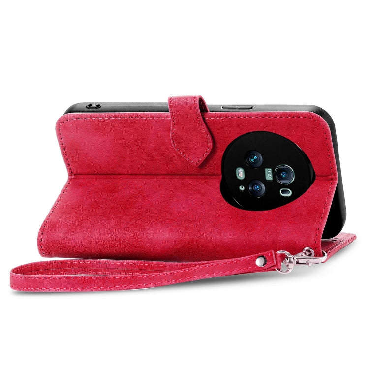 For Honor Magic5 Pro Embossed Flower Zipper Leather Phone Case(Red)