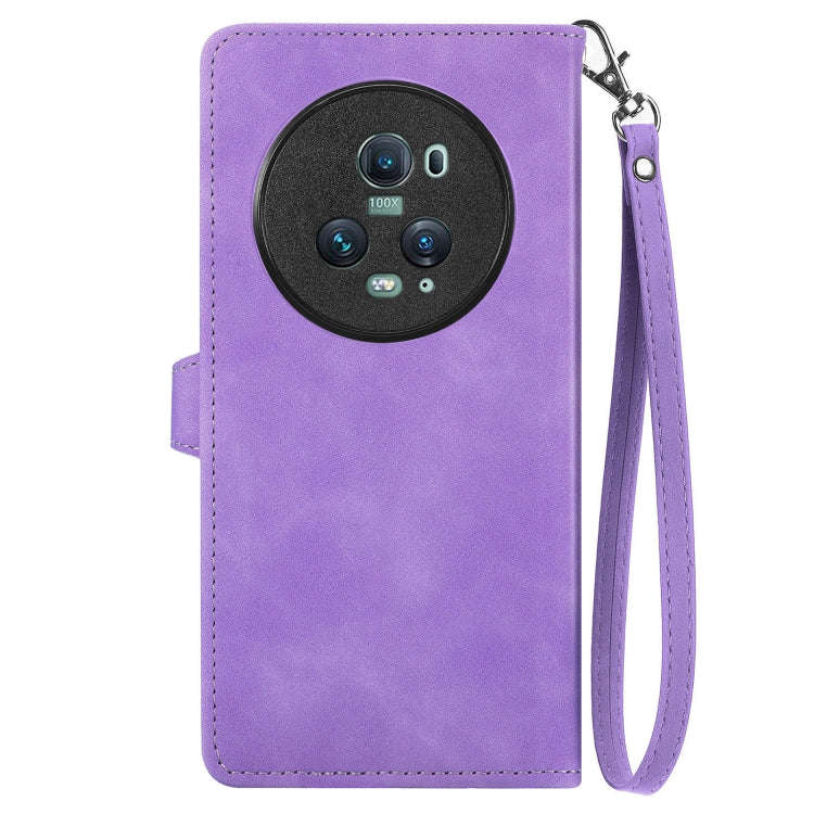 For Honor Magic5 Pro Embossed Flower Zipper Leather Phone Case(Purple)