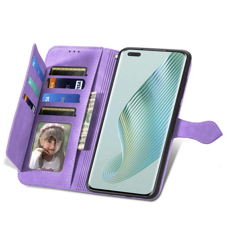 For Honor Magic5 Pro Embossed Flower Zipper Leather Phone Case(Purple)