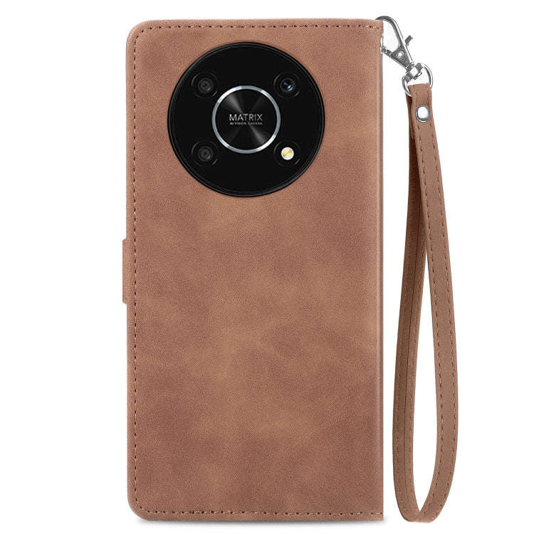 For Honor X30 5G Embossed Flower Zipper Leather Phone Case(Brown)