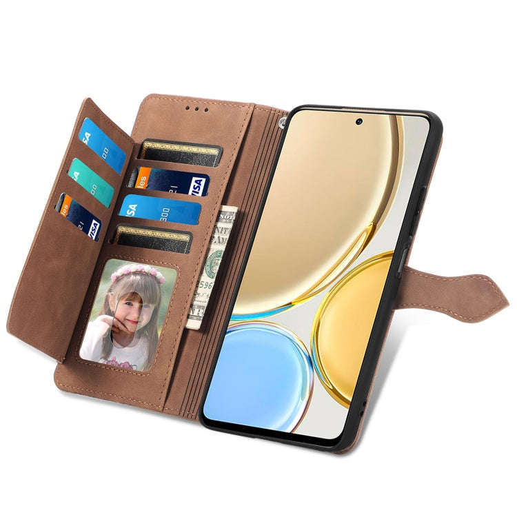 For Honor X30 5G Embossed Flower Zipper Leather Phone Case(Brown)