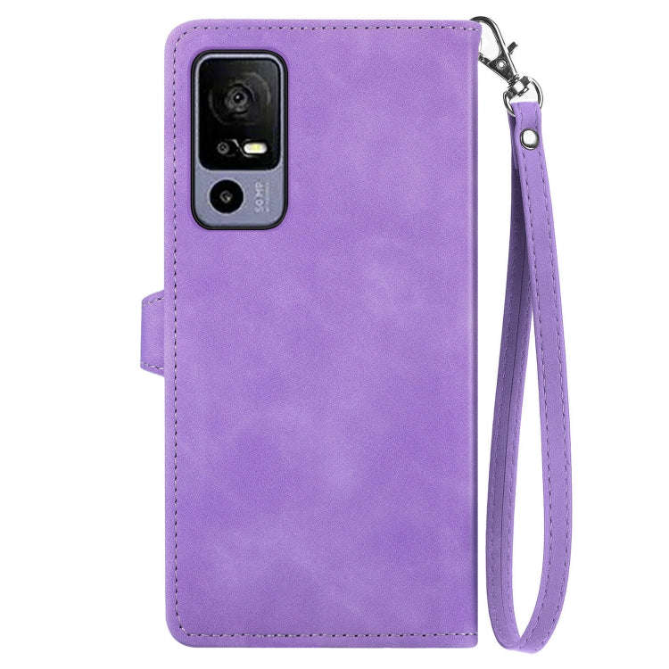 For TCL 40R Embossed Flower Zipper Leather Phone Case(Purple)