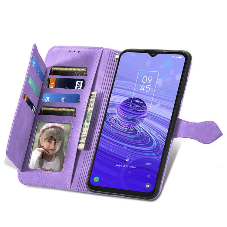 For TCL 40R Embossed Flower Zipper Leather Phone Case(Purple)