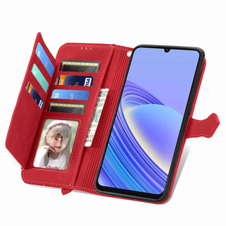 For TCL 40 SE Embossed Flower Zipper Leather Phone Case(Red)