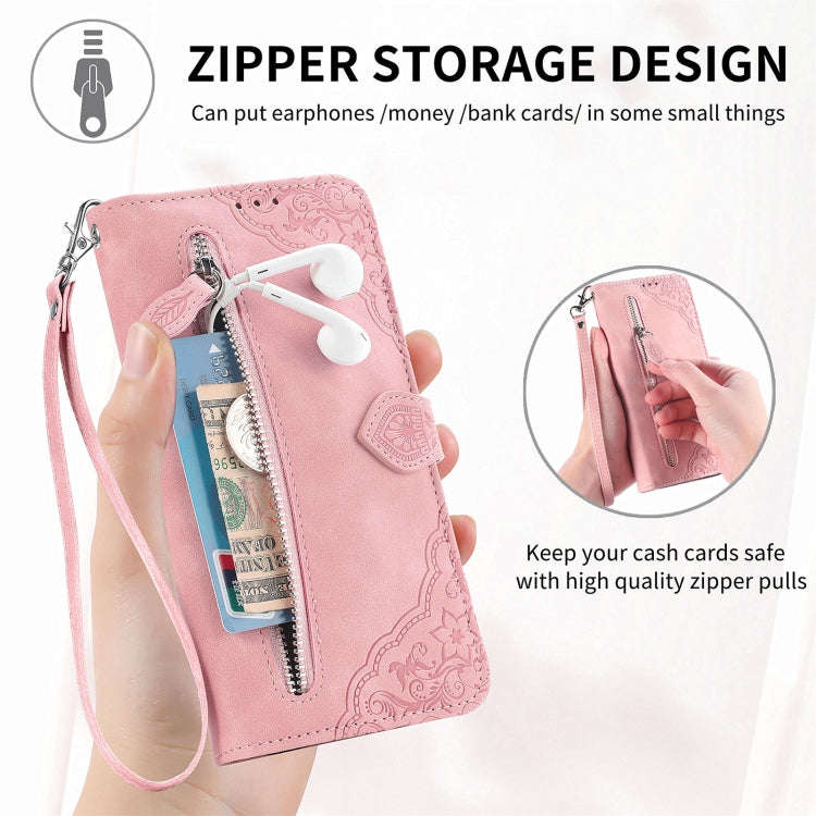 For TCL 40 SE Embossed Flower Zipper Leather Phone Case(Red)