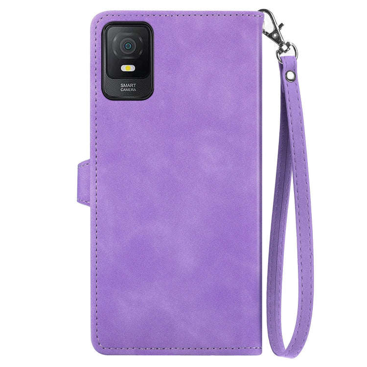 For TCL 403 Embossed Flower Zipper Leather Phone Case(Purple)