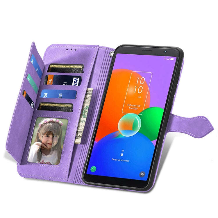 For TCL 403 Embossed Flower Zipper Leather Phone Case(Purple)
