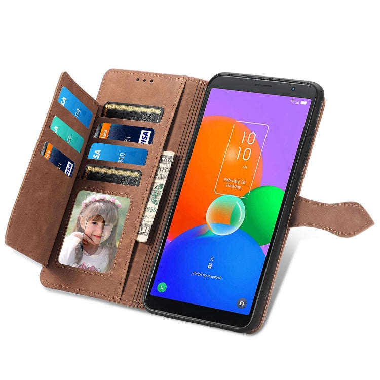 For TCL 403 Embossed Flower Zipper Leather Phone Case(Brown)