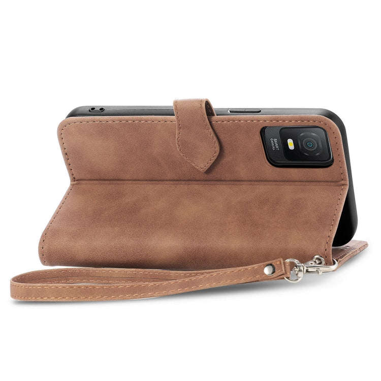 For TCL 403 Embossed Flower Zipper Leather Phone Case(Brown)