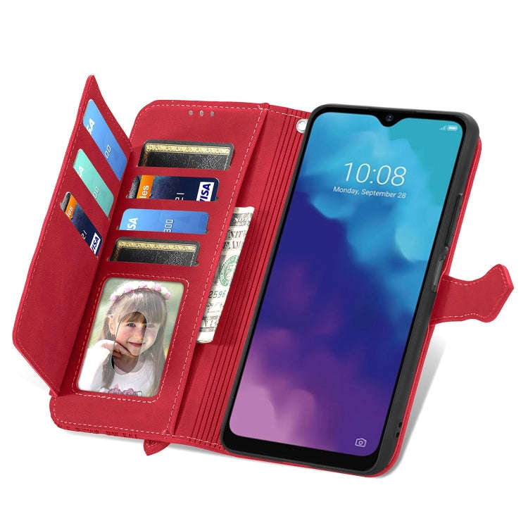 For ZTE Blade V30 Vita Embossed Flower Zipper Leather Phone Case(Red)