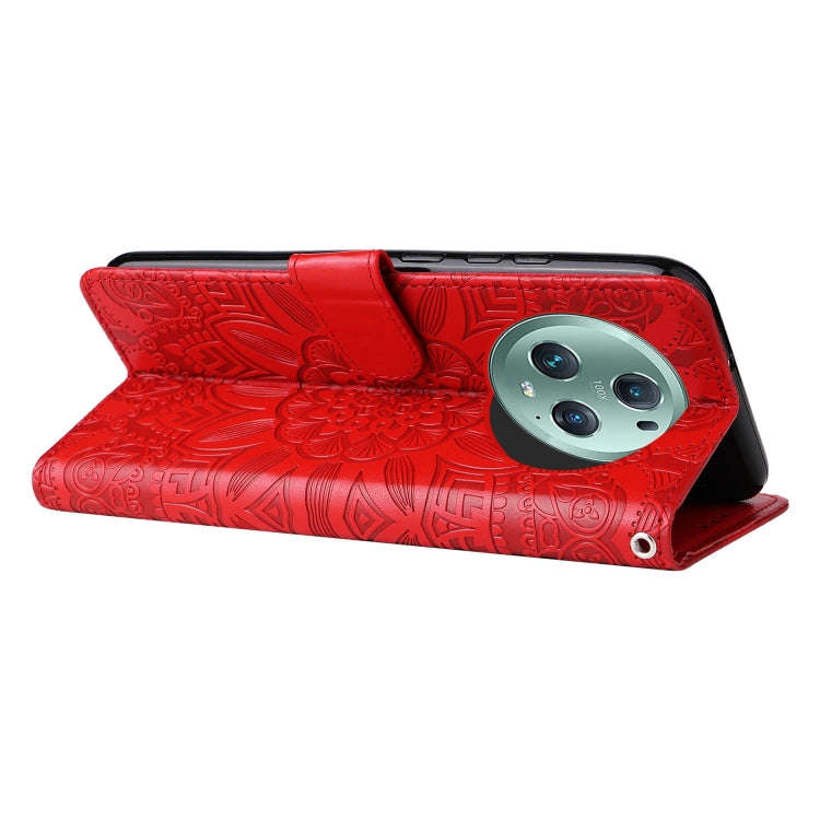For Honor Magic5 Pro Embossed Sunflower Leather Phone Case(Red)
