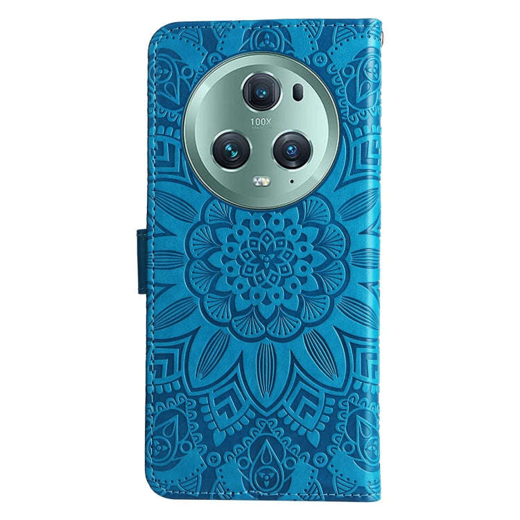 For Honor Magic5 Pro Embossed Sunflower Leather Phone Case(Blue)