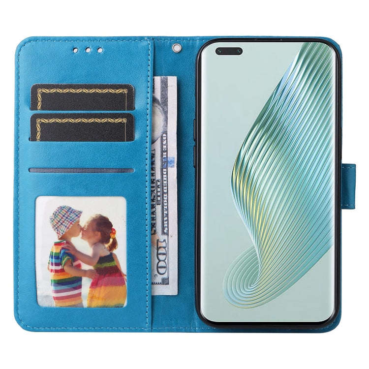 For Honor Magic5 Pro Embossed Sunflower Leather Phone Case(Blue)