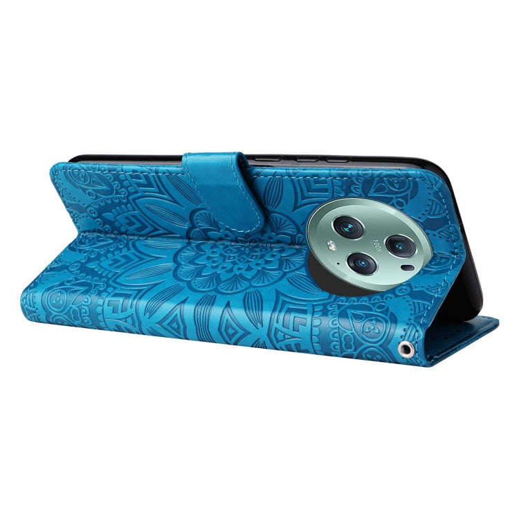 For Honor Magic5 Pro Embossed Sunflower Leather Phone Case(Blue)