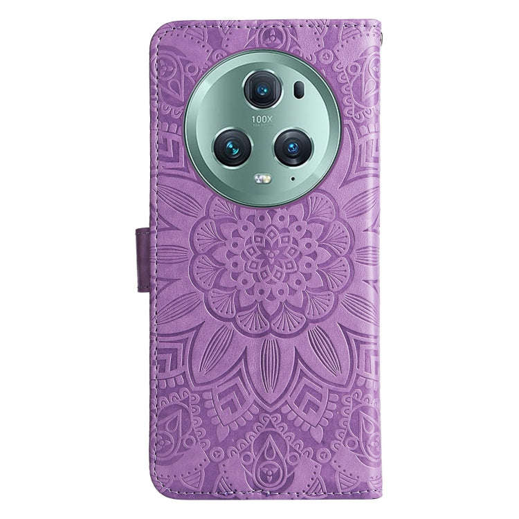 For Honor Magic5 Pro Embossed Sunflower Leather Phone Case(Purple)
